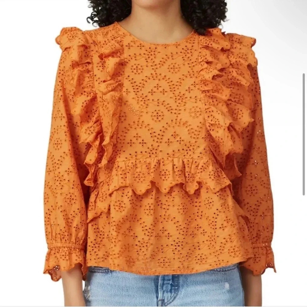 THE GREAT eyelet ruffle top